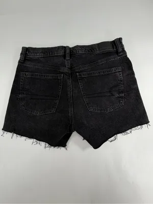 American Eagle Y2K Grunge Black Denim‎ Cutoff Shorts Distressed Raw Hem Womens 4 thumbnail 2