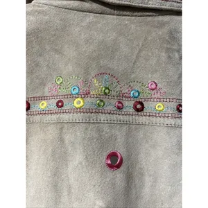 Chico’s 1 Medium Tan Suede Leather Jacket Embroidered Bling Jean Vtg cottage thumbnail 5