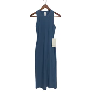Lululemon All Aligned Ribbed Nulu Midi Dress‎ Washed Denim Size 2 thumbnail 2