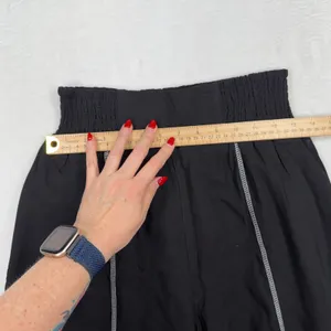 TARSE Medium Wide Leg Palazzo Pants Black Linen Blend Contrast Stitch Boho Viral thumbnail 10