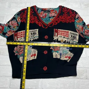 Carole Little Cardigan Jacket M Moulin Rouge Can Can Dancer Floral Rosette Artsy thumbnail 2