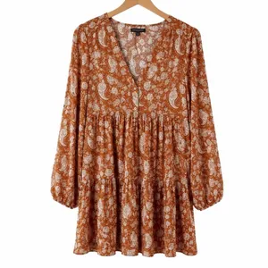 Melloday Large Pumpkin Orange Paisley Tiered Babydoll Mini Dress Dillards thumbnail 2
