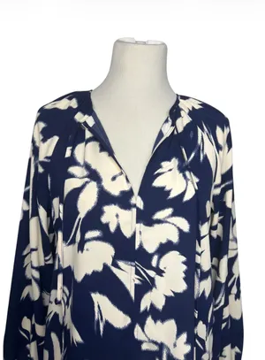 NEW Worthington Floral Long Sleeve Blouse Navy Cream Size Medium thumbnail 5