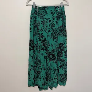 Free People Boho Floral Wide Leg Crop Pants Size XS Green Tropical thumbnail 2
