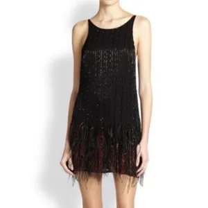 Parker Red/Black Monaco Beaded Feather Hem Flapper Mini Dress Size S thumbnail 3