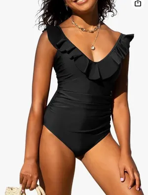 Hilor Women's One Piece Swimsuits V Neck Ruffled Swimwear Shirred Monokini Bathing Suit Tummy Control thumbnail 1