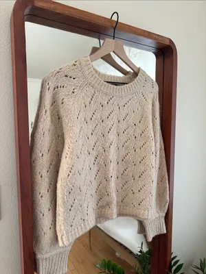 J. Crew Pointelle Crewneck Sweater Heather Cream Tan Size S thumbnail 2
