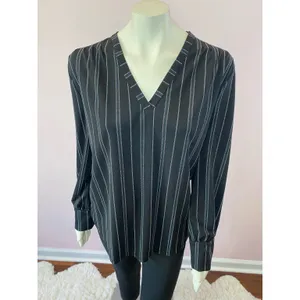 Ann Taylor Black Diagonal Striped V-Neckline Blouse thumbnail 7