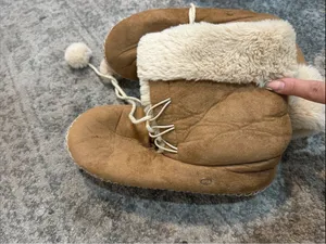 Kooba Brown Suede Faux-Fur Lined Winter Booties with Pom Poms thumbnail 3