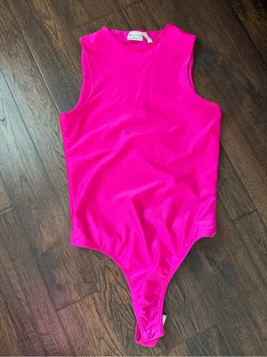ASOS DESIGN disco racer bodysuit in hot pink thumbnail 2