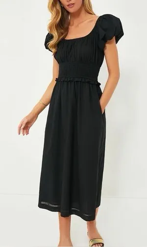 NWT Tuckernuck Pomander Place Black Flynn Midi Dress Cotton Medium thumbnail 1