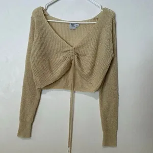 Princess Polly Ally Knit Sweater Beige Ruched Front Crop Top S/M thumbnail 2