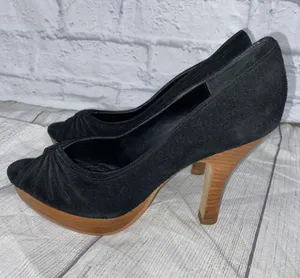Steve Madden suede open toe heels black upper w/ brown heels sz 8 thumbnail 1