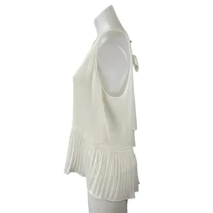 Zara Women's White Sleeveless Tie Plisse V Neck Peplum Tank Blouse Top Size M thumbnail 2