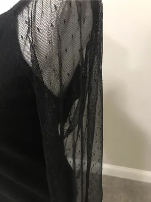 NWT Sheer Dot Mesh Sleeve Black Women's Top thumbnail 6