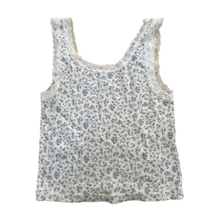 Brandy Melville - Ronnie Floral Lace Trim Sleeveless Tank in Cream & Blue thumbnail 3