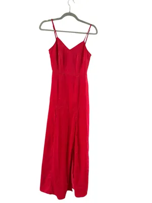 Lulu's Red Spaghetti-Strap Maxi Gown with High Side Slit thumbnail 8