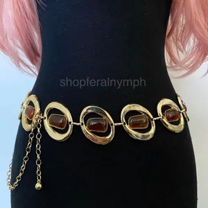 Gold Y2K Faux Amber Stone Chunky Oval Chain Belt, Fits 16-45 Inches, X7GA1385 thumbnail 3
