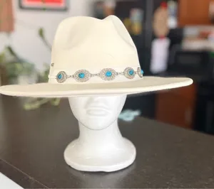 & Other Stories Adora Ivory Felt Western Hat Turquoise Concho Band Boho Luxe Cowgirl thumbnail 2