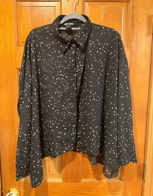 Hot topic sheer button down black with stars blouse size large . thumbnail 1