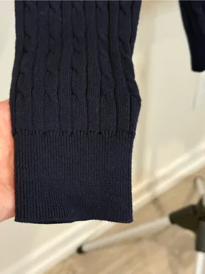 Daily Sports Navy Cable Knit Cotton Cashmere V-Neck Sweater L thumbnail 4