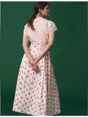 ANTHROPOLOGIE Pineapple Printed V-neck Smocked Waist Midi Dress White size Small thumbnail 2