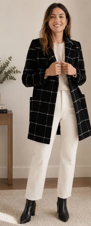 Madewell Windowpane Wool Blend Peacoat Classic Preppy Office Coat XS thumbnail 1