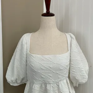 FREE PEOPLE Violet Puff Sleeve Tie Back Babydoll Mini Dress in White Size M (?) thumbnail 7