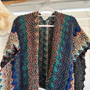 Boho Festival Multicolor Open Knit Tassel Poncho Cardigan OS thumbnail 4