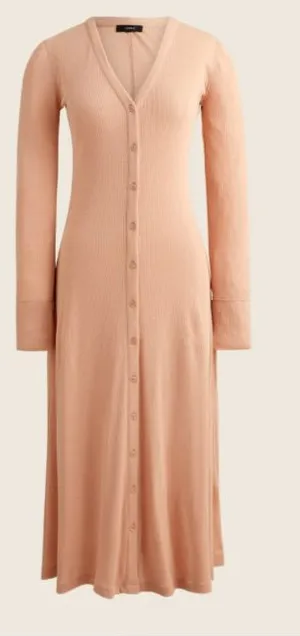 NEW J. Crew Women's Ribbed Button-Front Knit Midi Dress in Luxury Camel BA960 thumbnail 1