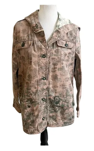 Anthropologie Hei Hei Jacket Womens Camo Multi Button Front Hooded Utility Large thumbnail 1