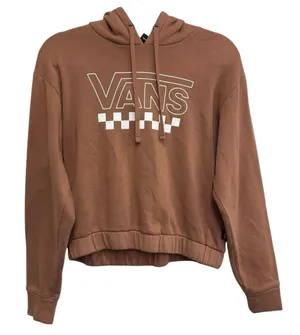 Vans Cropped Hoodie XS Brown‎ Pullover Sweatshirt Checkerboard Logo Graphic thumbnail 1