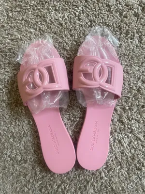 Dolce & Gabbana  Pink Rubber D&G Logo Slide Sandals thumbnail 1