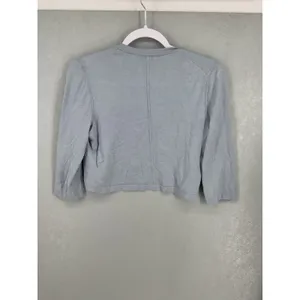Hobbs London Womens Cardigan Cropped Open Front 3/4 Sleeve Light Blue Small thumbnail 3
