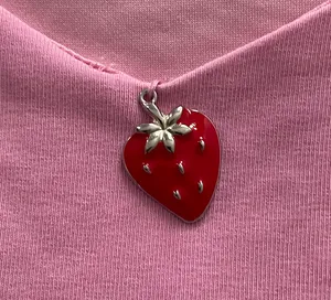 Dolls Kill Sugar Thrillz From Take A Bite Pink Strawberry Charm Flare Sleeve Crop Top, size S thumbnail 9