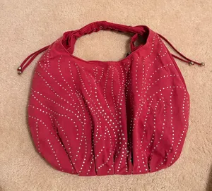 Y2K Pink Braided Handle Sequin Studded Hobo Red thumbnail 1
