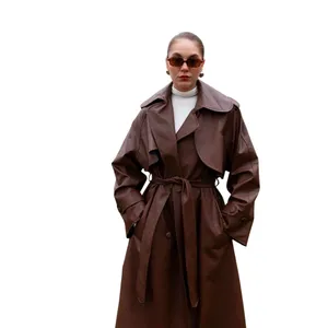 Brown Faux Leather Trench Coat with Belt – Brand New thumbnail 7