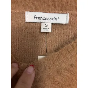 Francesca's‎ Brown Fuzzy Eyelash Knit Ruffle Shoulder Sweater NWT Small thumbnail 2