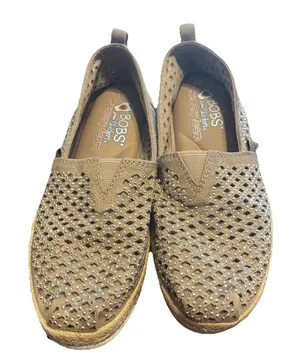BOBS From Skechers Memory Foam Tan Espadrilles Rhinestone Wedge Platform Women 5 thumbnail 1