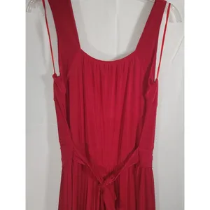 Elegant Red Halter Sleeveless Maxi Dress with Decorative Waist Buckle, NWT thumbnail 8