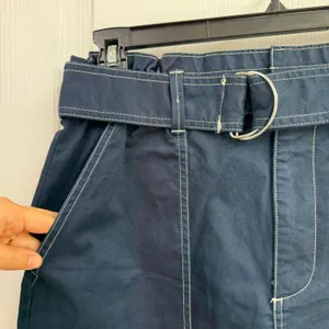 NEW Free Assembly navy‎ paper bag belted mini pocket cotton stretch skirt casual thumbnail 2
