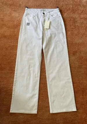 NWT ESPARANTO Bedazzled High Rise White Jeans thumbnail 1