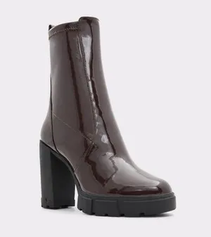 NEW ALDO Llana Women's Platform Heeled Ankle Boots Chocolate Brown thumbnail 1