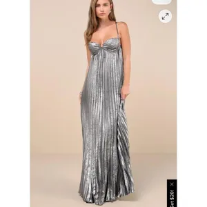 Lulus Brilliant Allure Silver Metallic Lurex Pleated Maxi Dress XL thumbnail 2