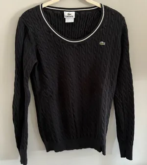 Lacoste Women's Black Cable Knit Crew Neck Sweater thumbnail 1