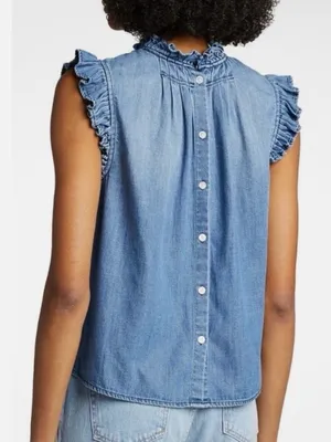 Frame Denim Joanie Top Sleeveless Ruffle Blue Size S thumbnail 2
