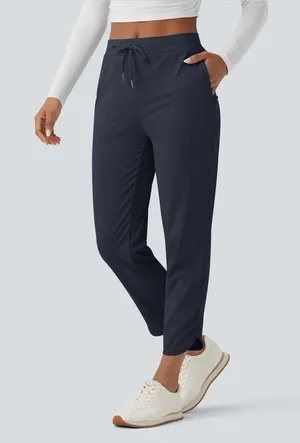 NWOT Halara drawstring curved hem track pants blue small thumbnail 1