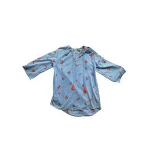Violet Sky Flamingo Embroidered Tunic Blouse Small Blue White Stripe Cotton Boho thumbnail 7
