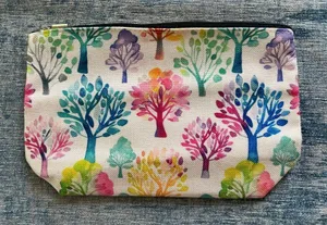 Rainbow Watercolor Trees Cotton Canvas Small Makeup Bag Travel Toiletry Pouch thumbnail 1