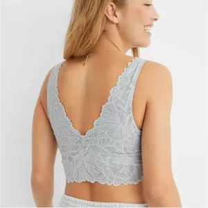 Aerie Lace Waffle Longline Bralette in Light Gray Size S New thumbnail 5